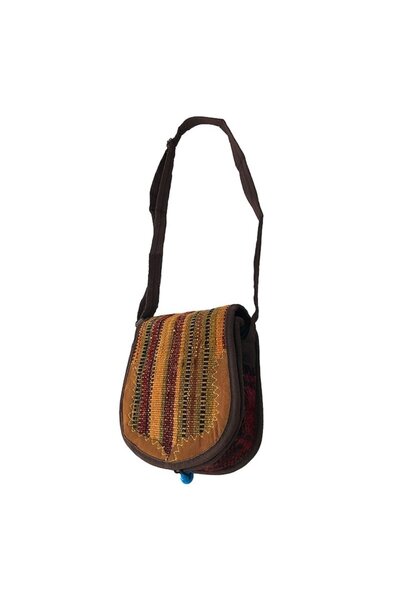 OEM Textile Bag with Stripes and Artificial Leather, M1, 21x23 cm