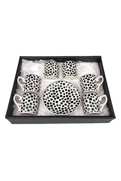 OEM Set de cafea/ceai din ceramică, design cu buline, 12 piese, 29x22cm, alb-negru