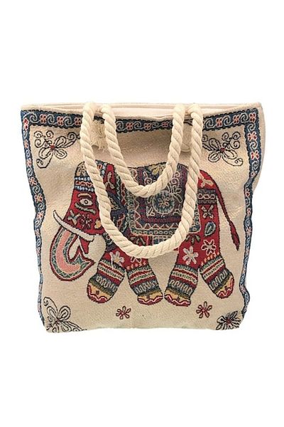 OEM Geanta Dama, Poliester, Manere Sfoara, Elefanti, 25x30cm, Multicolor, M2