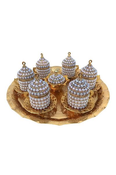 OEM Set de ceai/cafea din ceramică cu decorațiuni din perle, M1, 37x36 cm