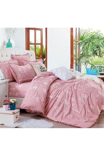 OEM Luxury Bed Linen with Ruffles, Cotton Finet, 4 pieces, 230x250cm, Floral Print, Multicolor