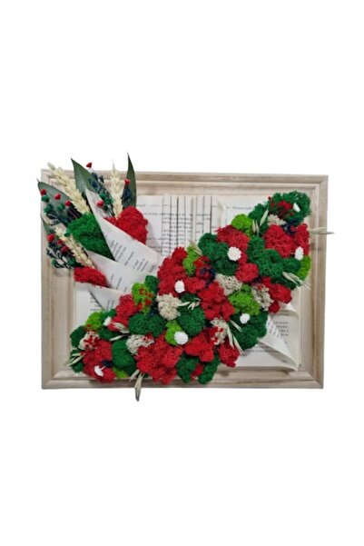 OEM Tablou carte cu licheni si flori stabilizate, handmade, 37x28 cm