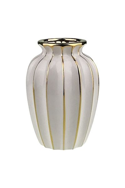 OEM Vază ceramică cu dungi verticale - Albă - 17X26 cm