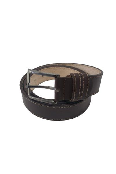 OEM Men's belt, genuine leather, brown, simple stitch M3, width 3.5 cm