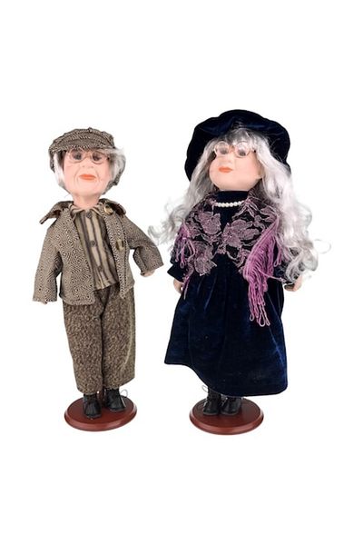OEM Set 2 decorative figurines, grandfather and grandmother, 25x41 cm, ceramic, multicolor