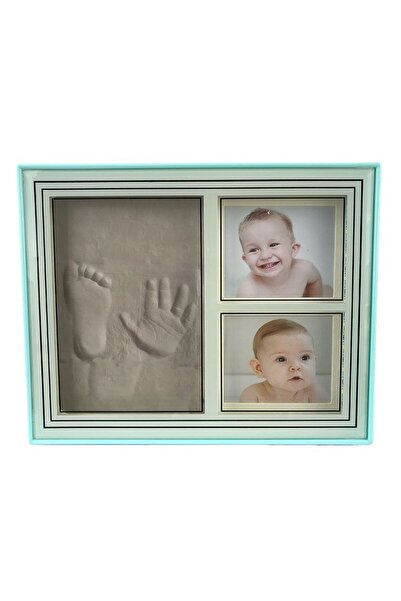 OEM Double Photo Frame with LED and Baby Handprint/ Section, Turquoise, M1, 25x20 cm