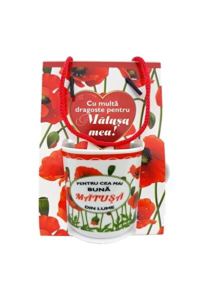 OEM Cană ceramică cu maci și dedicație pentru mătușă, 10x15 cm