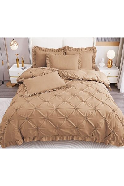 OEM Double Bed Embroidered Bedding Set, Finet, Uni, 4 Pieces, 230x250cm, Coffee with Milk