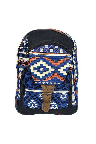 OEM - Backpack made of textile material with traditional pattern and large front pocket, buckle clos