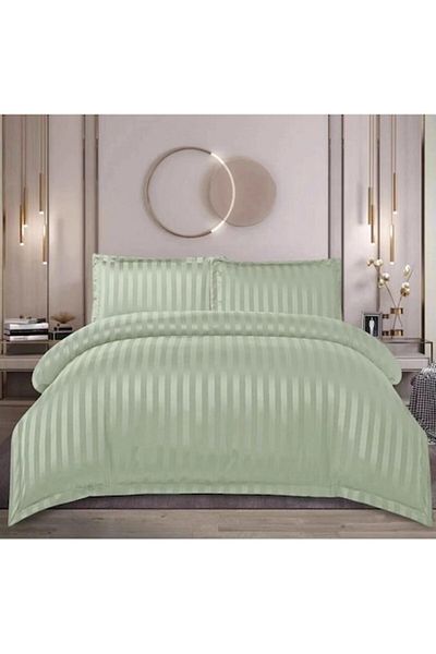 OEM Double Bed Linen, Uni, Damask, 4 Pieces, 2 Persons, Olive Green