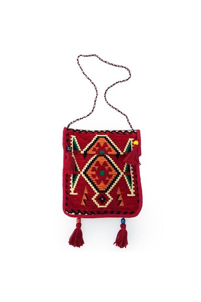 OEM Bag with Tassels, Traditional Embroidery, Polyester, 30x33cm, Multicolor