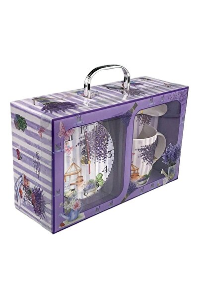 OEM Set format din cana din ceramica cu lingurita si ceas de masa cu lavanda