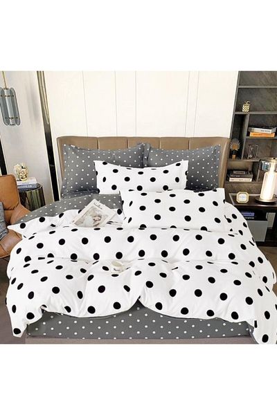 OEM Double Bed Linen Set, Two Faces, Dots, 6 Pieces, 2 People, 180x200cm, Finet Satin