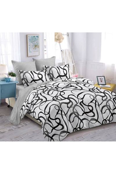 OEM Lenjerie de Pat, Finet, 6 piese, 2 persoane, 230x250cm, Imprimeu Abstract, Gri-Negru