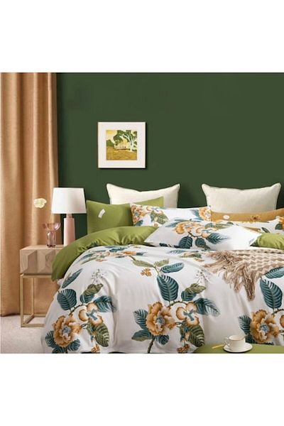 OEM Lenjerie de pat, Imprimeu Floral, 4 Piese, 2 persoane, 230x250cm, Bumbac, Multicolor