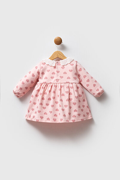 U.S. Polo Assn. Lisanslı Kız Bebek Kalp Desenli Bebe Yaka Elbise