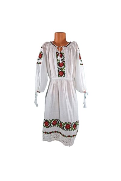 OEM National Dress for Girls, Cotton, White with Multicolor Embroidery, Age 2