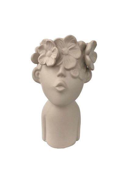 OEM Vază ceramică în formă de cap de copil cu flori, crem, 12x23 cm