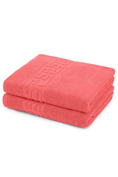 OEM Set 2 prosoape de baie, bumbac, bordură grecească, 500g/m², 70x140cm, Coral
