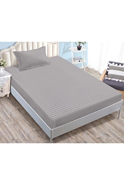 OEM Bed sheet and 2 pillowcases with elastic, Damask, 1 person, Plain, 90x200cm, Dark grey