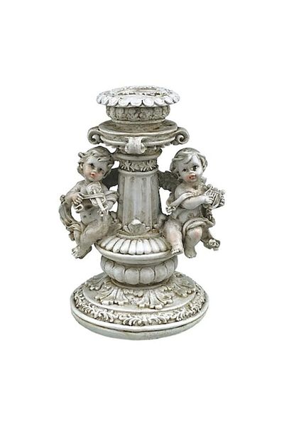 OEM Decoratiune ingeri cu suport lumanare, rasina, 11x16 cm, gri antracit