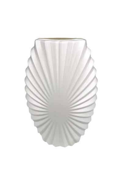 OEM Vază ovală din plastic alb cu dungi, 16x28 cm