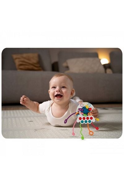 divendi-ro Jucărie interactivă pentru bebeluși, caracatiță senzorială, 6 fire colorate, 18 luni+, 27x13cm, multicolor