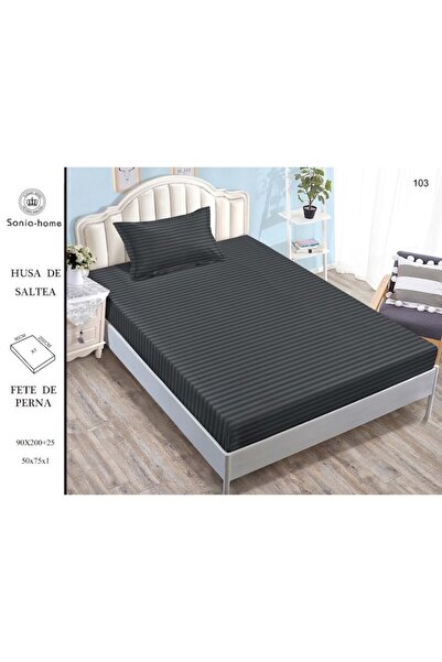 OEM Bed sheet and 2 pillowcases with elastic, Sonia-Home, Damask, 1 Person, Uni, 90x200cm, Black