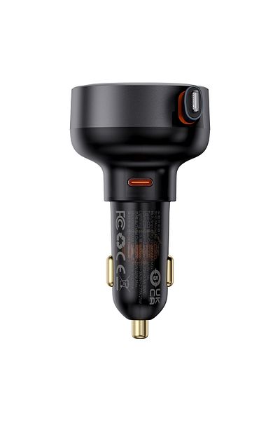 Baseus Ładowarka samochodowa ze zwijanym kalblem do iPhone Lightning USB-C 60W czarna