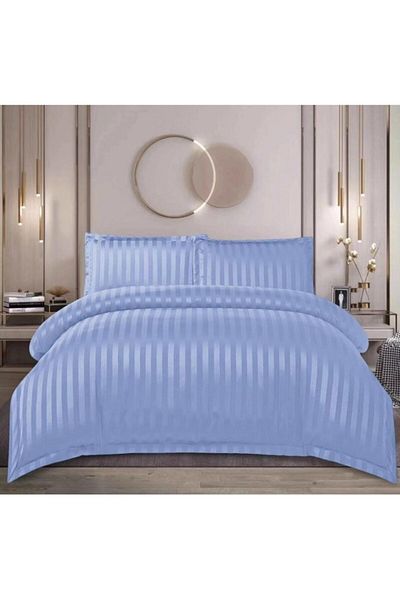OEM Set pat dublu, Uni, Damasc, 4 piese, 2 persoane, 180x200cm, albastru cer