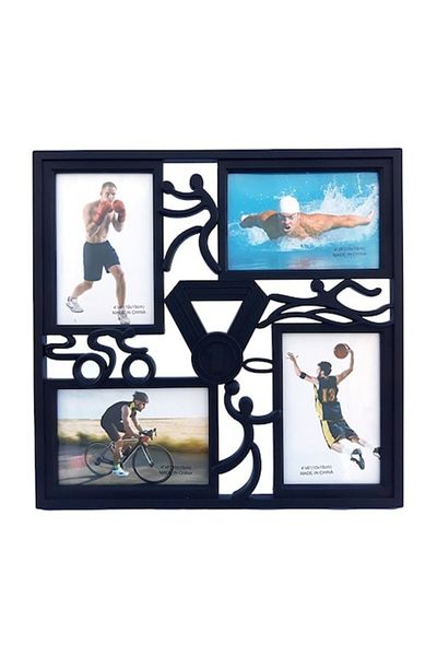 OEM Ramă foto din plastic cu sportivi și spațiu pentru patru fotografii, 33x32cm, neagră