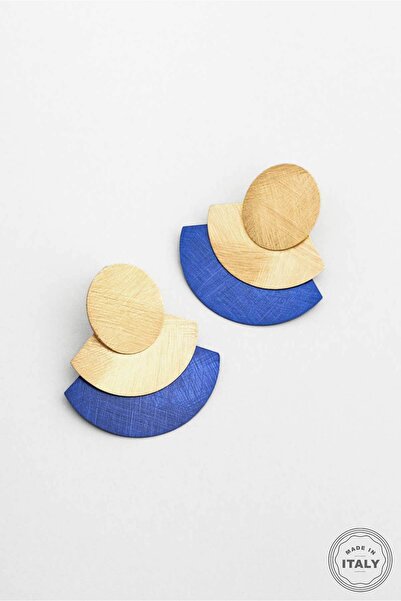 So CHIC... Mavi Petra Güneşi 18 Ayar Sarı Altın Kaplama Gümüş Tasarım Küpe