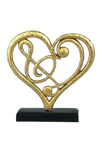 OEM Heart-shaped decor with G clef, 17x18 cm, resin, gold-black