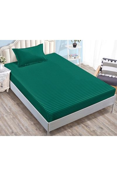 OEM Husa de pat si 2 fete de perna, cu elastic, Sonia-Home, Damasc, 1 Persoana, Uni, 90x200cm, Verde Sma