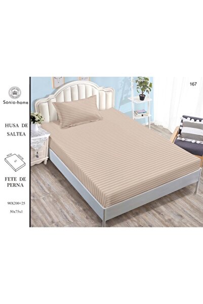 OEM Bed sheet and 2 pillowcases with elastic, Sonia-Home, Damask, Single Person, Uni, 90x200cm, Beige