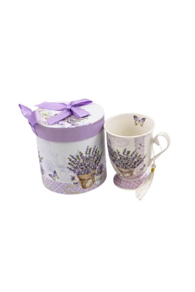 OEM Cană ceramică în cutie cadou cu flori de liliac, 11x8,5cm