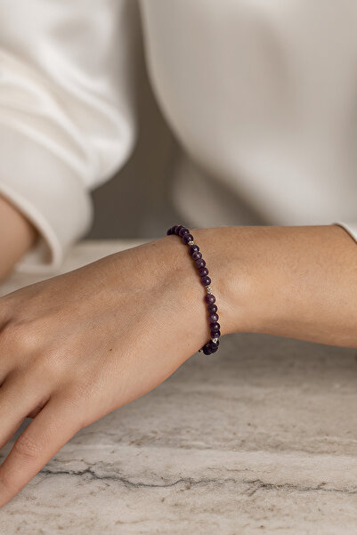 Safnaturel Certified Amethyst Natural Stone Silver Closure Design Bracelet