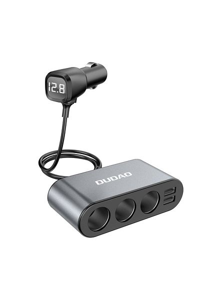 DUDAO Încărcător auto 2x USB + splitter priză brichetă 3x negru