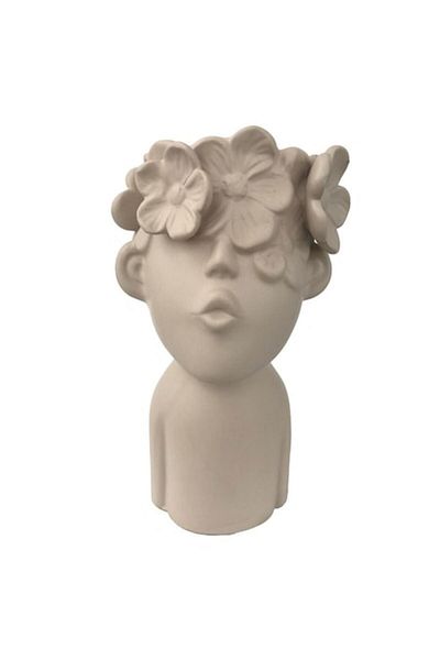 OEM Vază ceramică în formă de cap de copil cu flori, crem, 12x23 cm