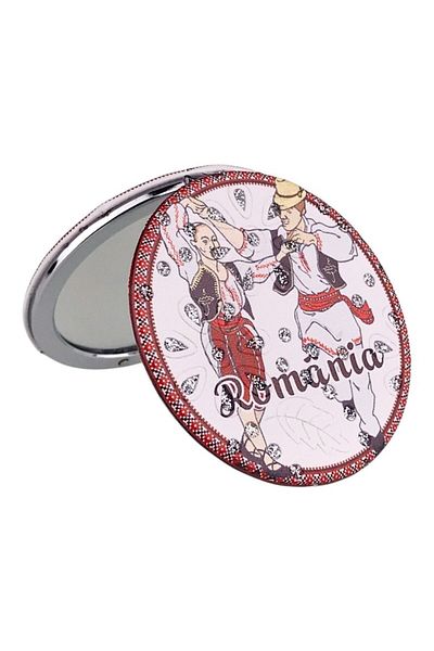 OEM Handbag Mirror, Glass, Textile Cover, 'Romania' Text, 7 x 7 cm, Multicolored