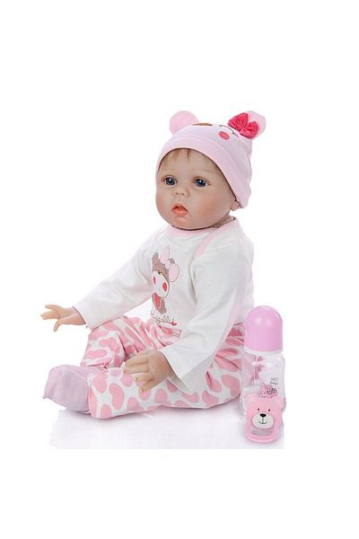 PROCART Baby doll 55 cm, realistic appearance, pink clothes, 5 accessories, magnetic pacifier