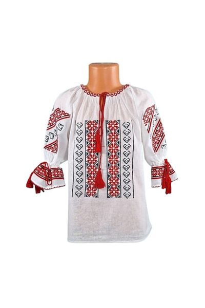 OEM Bluză tradițională românească din bumbac pentru fete, albă cu broderie geometrică multicoloră, mărimea 13