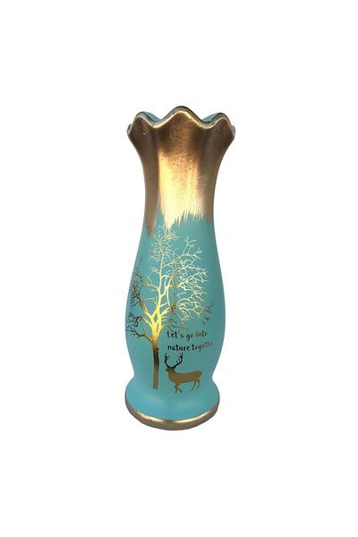 OEM Vaza din ceramica cu gat subtire cu cerb si pom, 11x30 cm, NJB-525