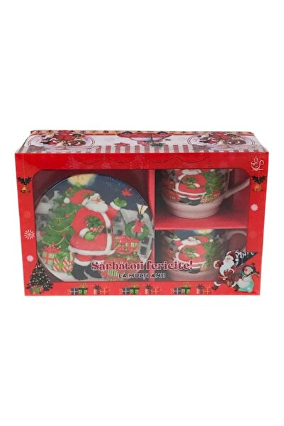 OEM Set din ceramica format din doua cesti cu farfurii cu imagini de Craciun