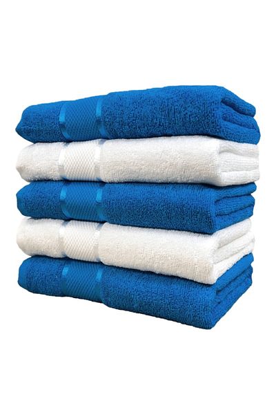 OEM Set 5 prosoape de baie, Bumbac, 400g/m², 70x135cm, Albastru Deschis-Alb