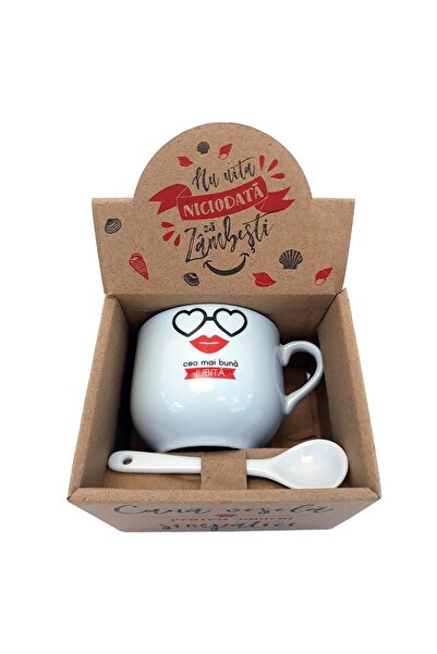 OEM Cană ceramică cu linguriță și dedicație pentru persoana iubită, 150 ml