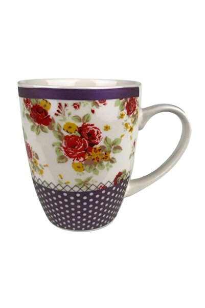 OEM Cană cu flori, ceramică, 8x10 cm, violet