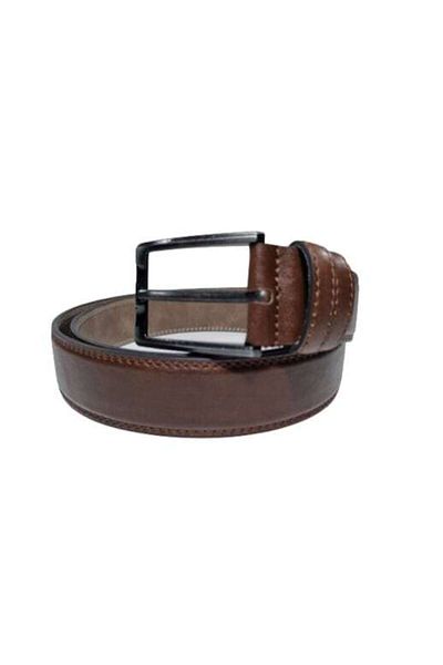 OEM Men's belt, leather, dark brown with stitching, width 3.5 cm, length 115 cm