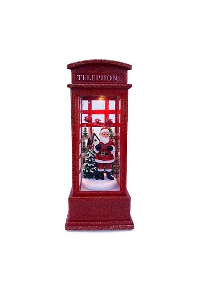 OEM Cabina telefonica din plastic cu figurine de Craciun, cu baterie si lumina, rosu, 5x12 cm