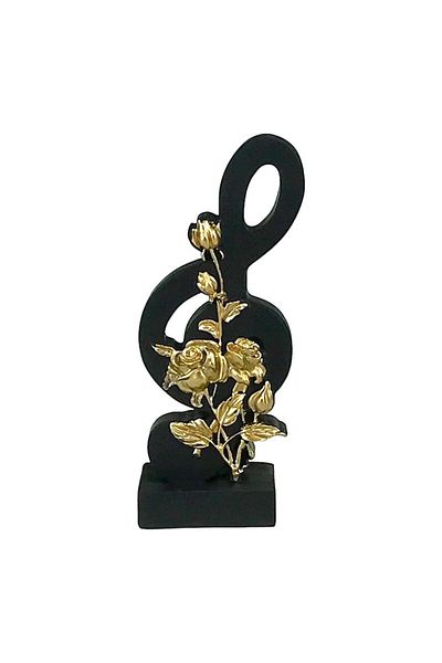 OEM Decoratiune cheia sol cu flori, negru-auriu, rasina, 7x18 cm